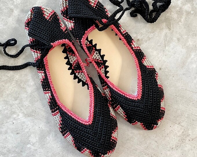 Hand Crochet Flats , Hand Crochet Ankle Wrap Shoes, Ballerina Flats , Ballet Flats , Hand Made Shoes, Bohemian Flats