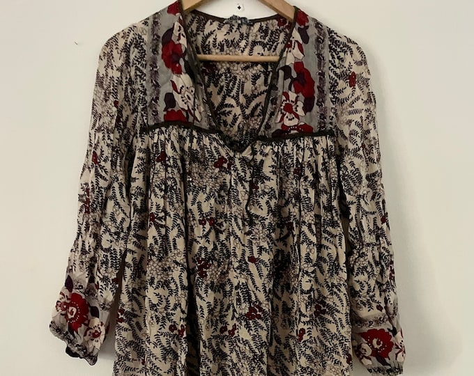 Vintage India Cotton Gauze  Dress , Indian Cotton Kaftan , indian Block Print Midi Dress