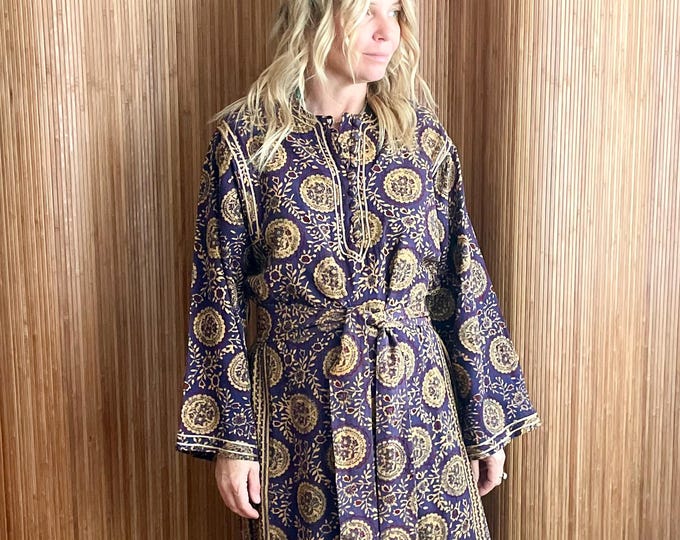 Vintage Lord & Taylor Block Print Kaftan – 1970s Boho Dress Made in India