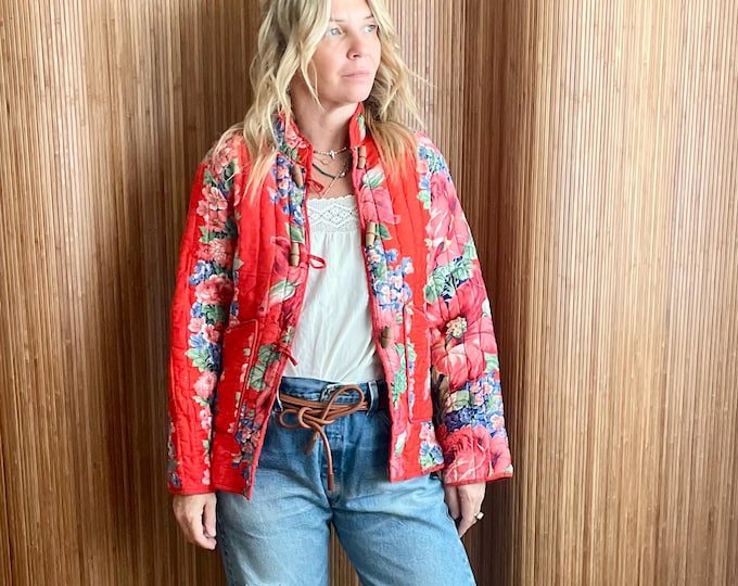 Vintage Afghan Quilted Cotton Jacket -  Rare Floral Bohemian Cotton Coat