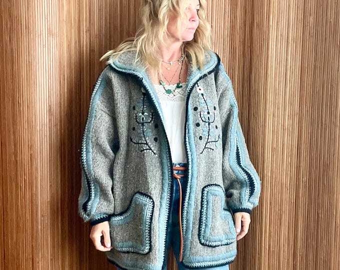 VTG Wool Embroidered Ethnic Coat - Folk Art Design, Boho Outerwear