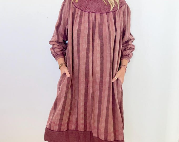 Vintage Indian Cotton Midi Dress, Hand Loomed Midi Dress , Hand Woven India Dress , Embroidered Dress