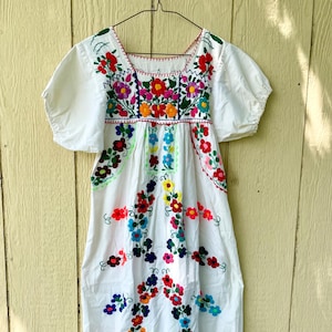 Vintage Mexican Embroidered Maxi Dress: Oaxacan Floral Design