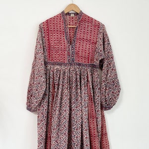 Vintage India Block Print Cotton Dress ,Paisley Print Cotton Midi Dress , Wood Block Indian Cotton Dress