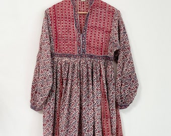 Vintage India Block Print Cotton Dress ,Paisley Print Cotton Midi Dress , Wood Block Indian Cotton Dress