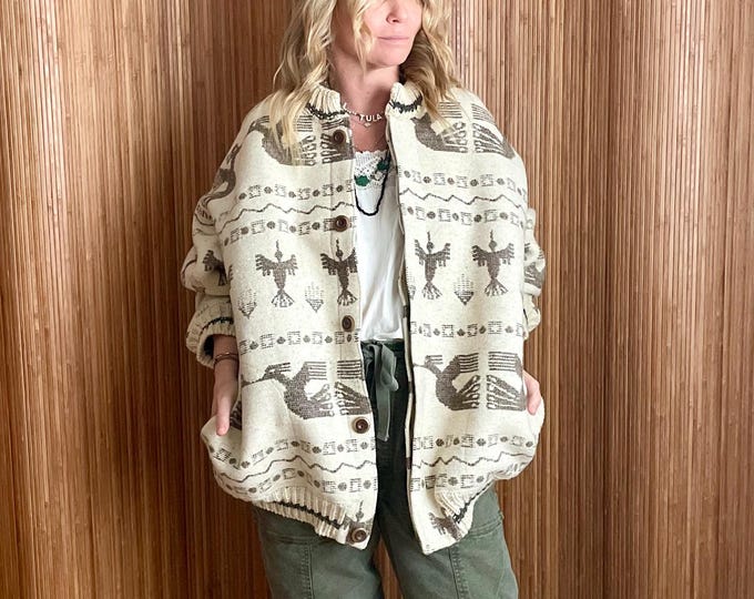 VTG Oversized Ecuadorian Wool Coat- Hand Loomed Wool Unisex Jacket