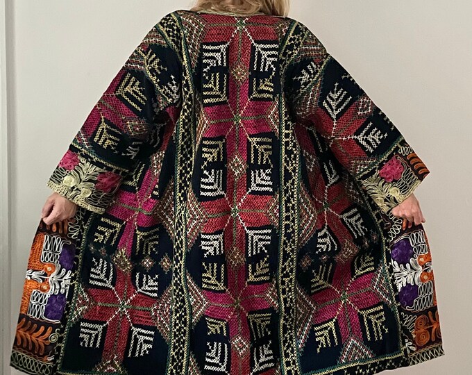 Vintage Ethnic Embroidered Coat, Uzbek Tribal Coat , Embroidered Duster Coat