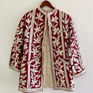 Vintage 60s Afghan Embroidered Silk Jacket: Floral Ethnic Coat