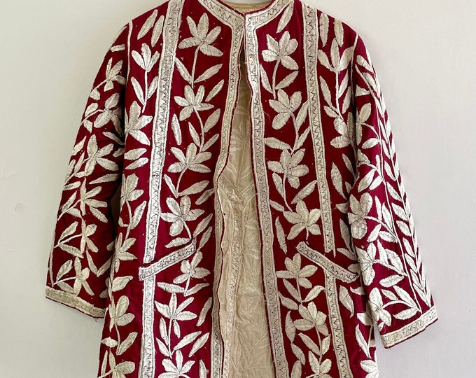 Vintage Afghan Embroidered Jacket , Embroidered Afghan Jacket , Ethnic Silk Embroidered Jacket , Floral Embroidered Coat