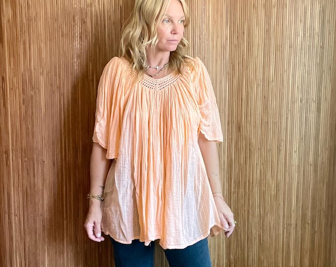 Rare Vintage Grecian Cotton Gauze Tunic - Boho Beach Cover Up