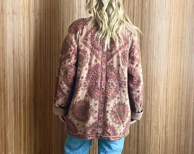 Vintage Quilted Indian Embroidered Mirrored Work Jacket -Bohemian Quilted Ethnic Coat