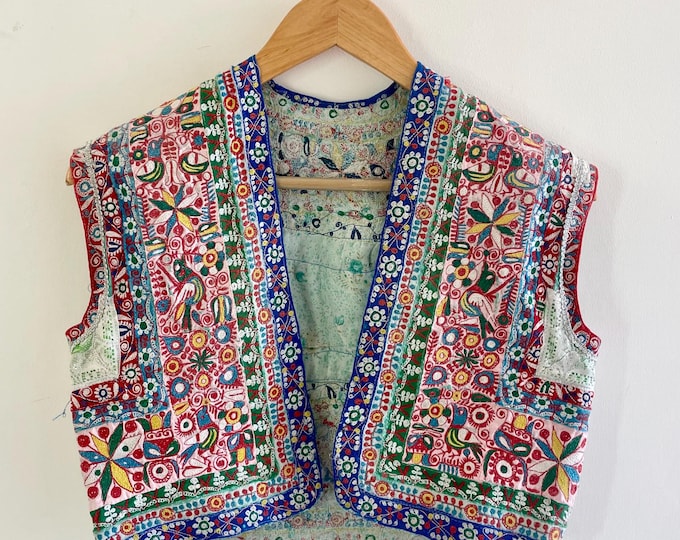 Vintage Ethnic Embroidered Vets, Indian Hand Loomed Vest l - Balkan Hand Floral Bird Waistcoat