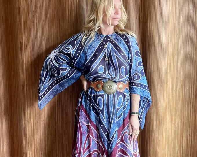 Vintage Indian Batik Cotton Gauze Kaftan - Bohemian Colorful Goddess Dress