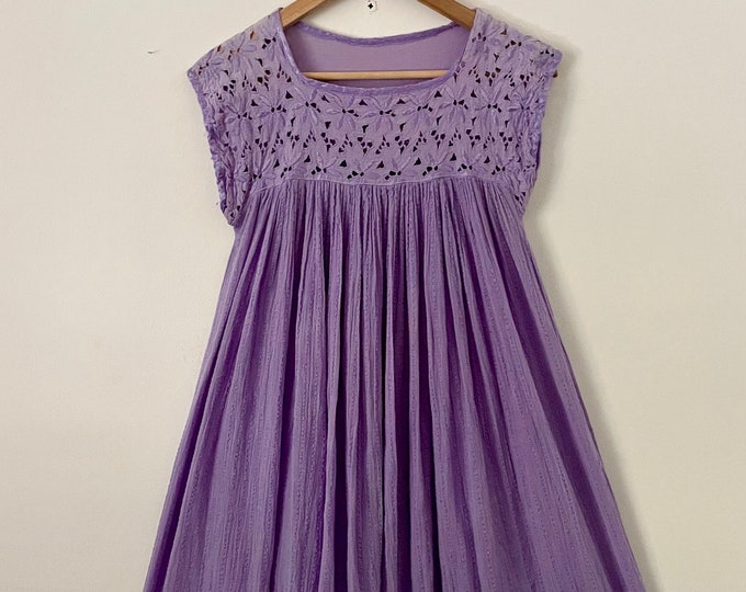 Vintage Cotton Gauze Grecian Sun Dress ,   Bali Lace Butterfly Sleeve Dress , Butterly Lace Top , Purple Gauze Dress