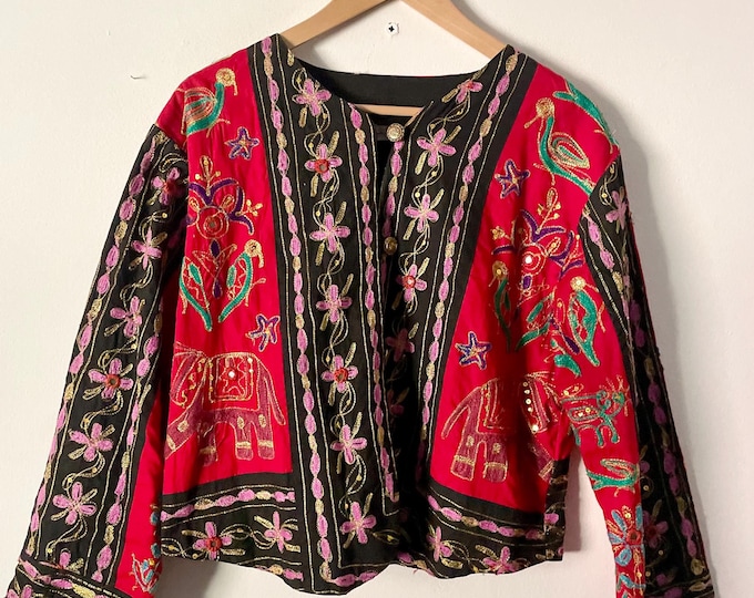 Vintage Ethnic Embroidered Jacket, Mirrored Indian Jacket
