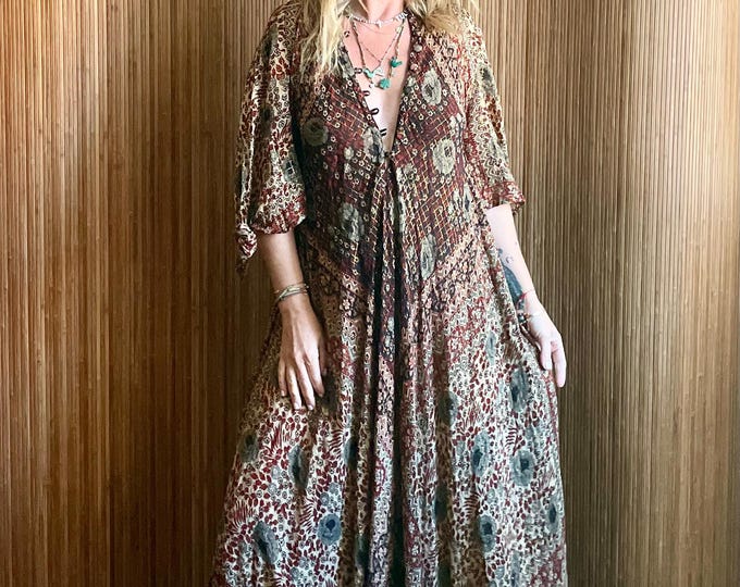 Vintage Sultana Adini Maxi Dress: Indian Cotton Gauze Lurex Gown