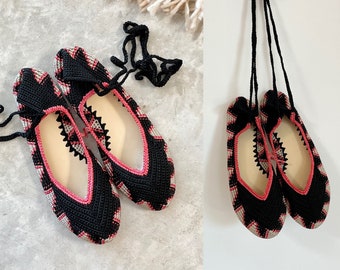 Hand Crochet Flats , Hand Crochet Ankle Wrap Shoes, Ballerina Flats , Ballet Flats , Hand Made Shoes, Bohemian Flats