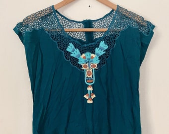 Vintage Indonesian Jumpsuit , Bali Lace Embroidered Playsuit