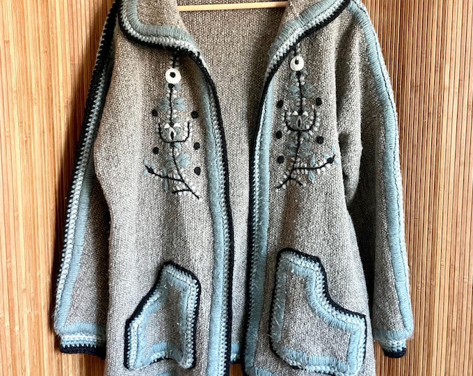 VTG Wool Embroidered Ethnic Coat - Folk Art Design, Boho Outerwear