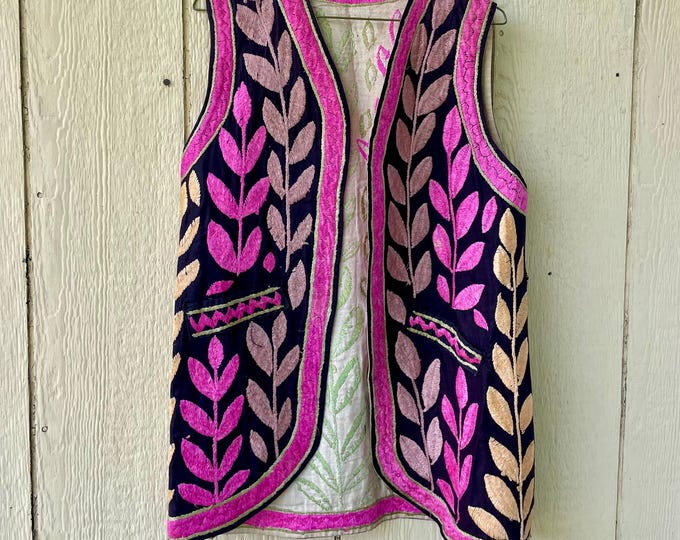 Vintage Heavily Embroidered Ethnic Vest, Afghan Embroidered Vest, BOHO Hand Embroidered Vest