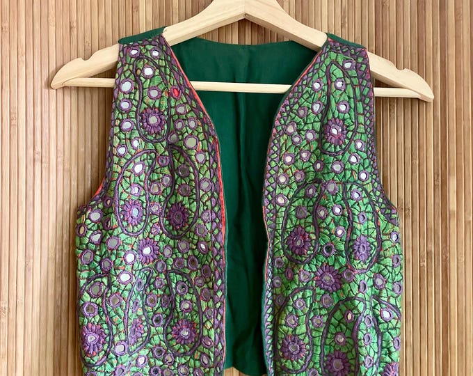 Vintage Ethnic Embroidered Vets - Boho Indian Mirror Work Waistcoat