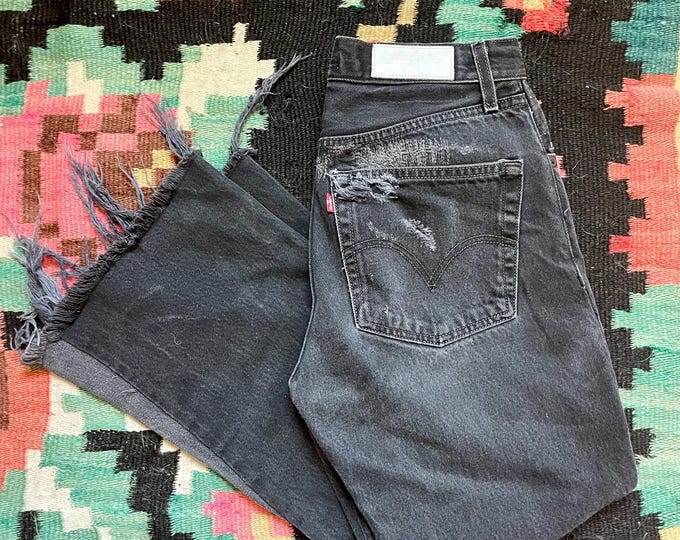 Vintage Levi's Re/Done X Leandra Reworked Denim Jeans - Black High Raise Flared sz27