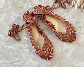 Hand Crochet Flats , Hand Crochet Ankle Wrap Shoes, Ballerina Flats , Ballet Flats , Hand Made Shoes, Bohemian Flats