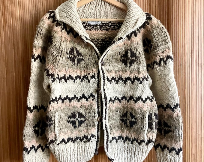 Vintage 70s Hand Knit Ethnic Cardigan - Bohemian Boho Chunky Knit Sweater