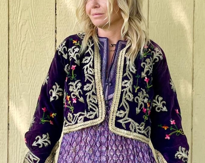 Antique 19 Century Embroidered Ottoman Velvet Jacket , Ethnic BOHO Waistcoat ,  Embroidered Velvet Silk Jacket