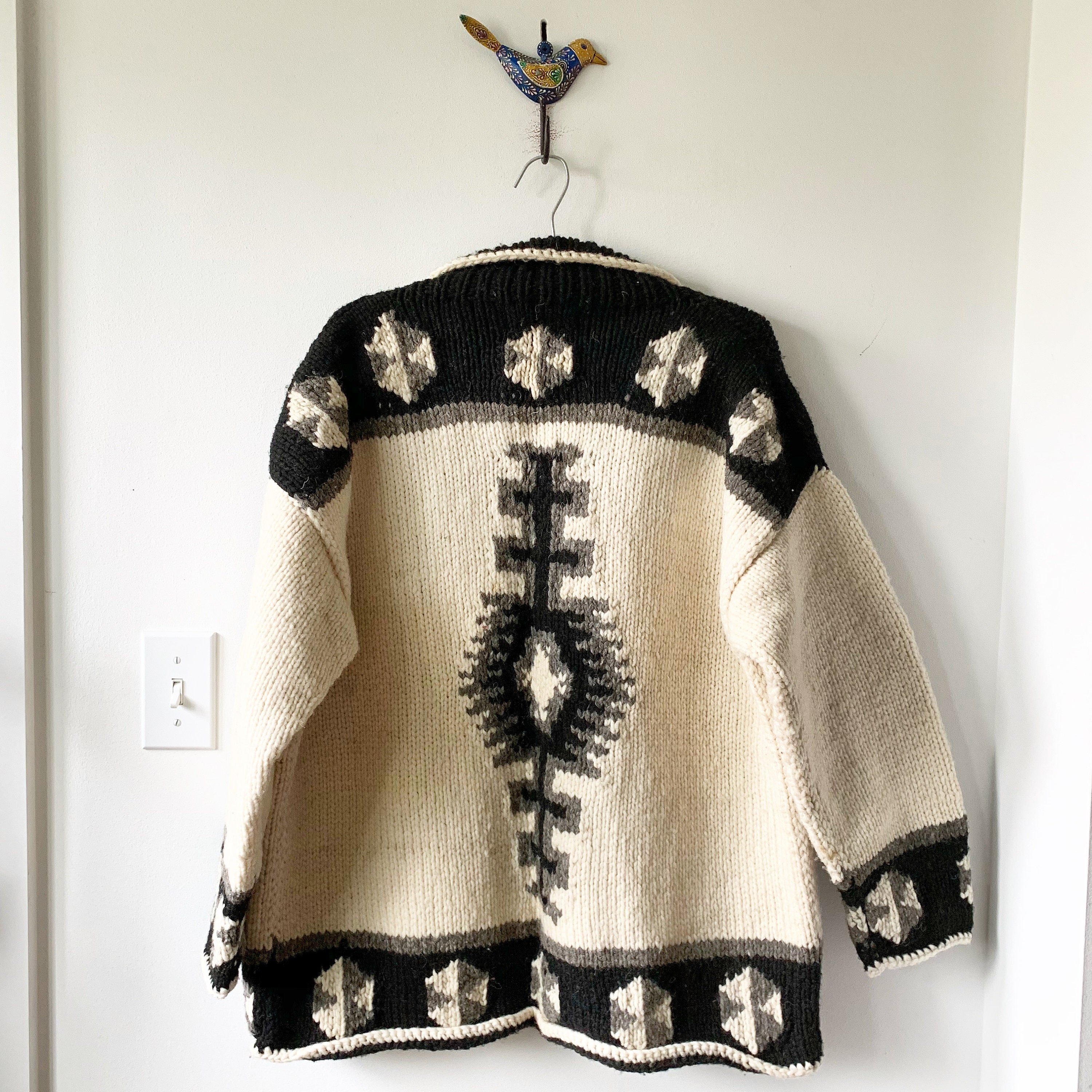 Vintage Ethnic Hand Knit Wool Cardigan , Ecuadorian Wool Sweater ...