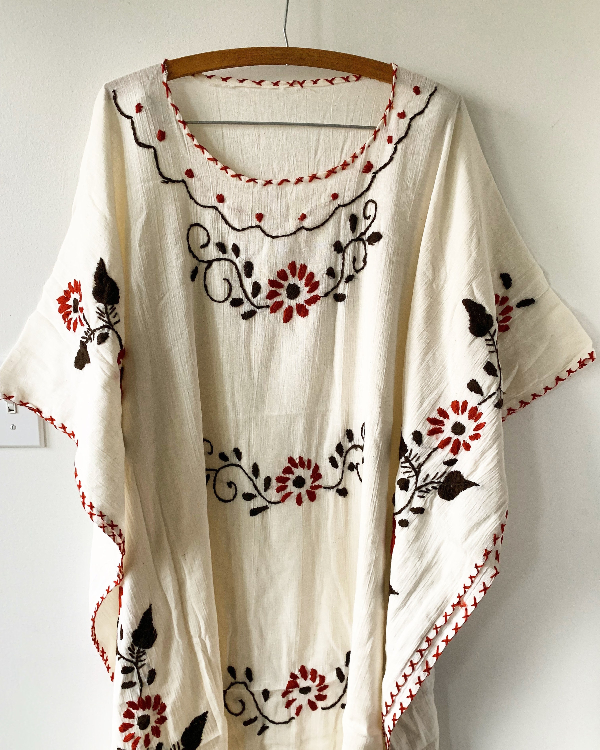 Vintage Embroidered Mexican Caftan, Oaxaca Kaftan