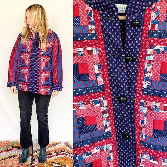 Vintage Handmade Patchwork Quilt Jacket , Folk Qui