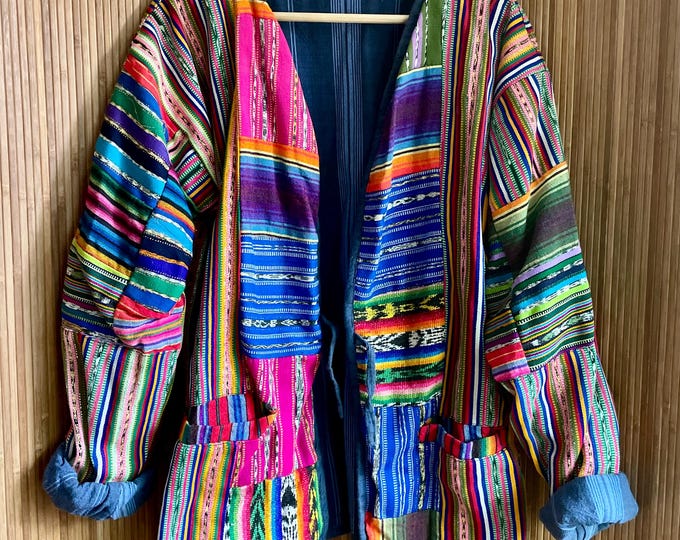 Vintage Hand-Loomed Guatemalan Jacket: Reversible Lurex Thread, Bohemian Outerwear
