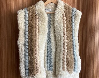 Vintage 70s Chunky Knit Bubble Vest - Boho Hippie Sleeveless Textured Knit