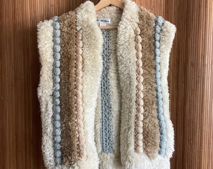 Vintage 70s Chunky Knit Bubble Vest - Boho Hippie Sleeveless Textured Knit