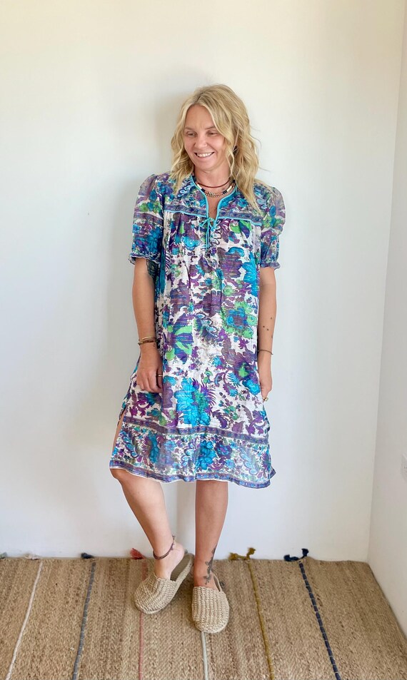 Vintage 70s Indian Cotton Gauze Dress ,  Indian M… - image 3