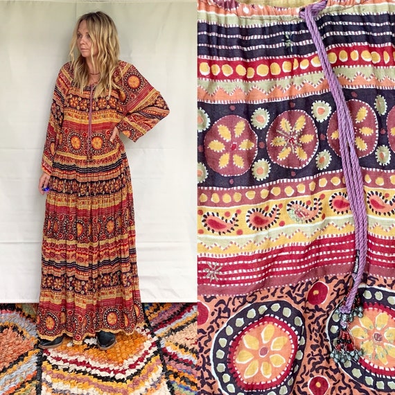 Vintage PHOOL Indian Cotton Gauze Maxi Dress , In
