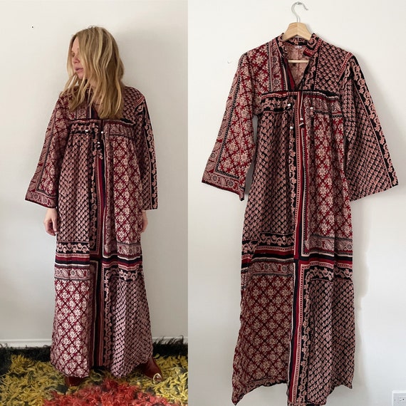 Vintage 70s Indian Block Print Caftan , Block Pri