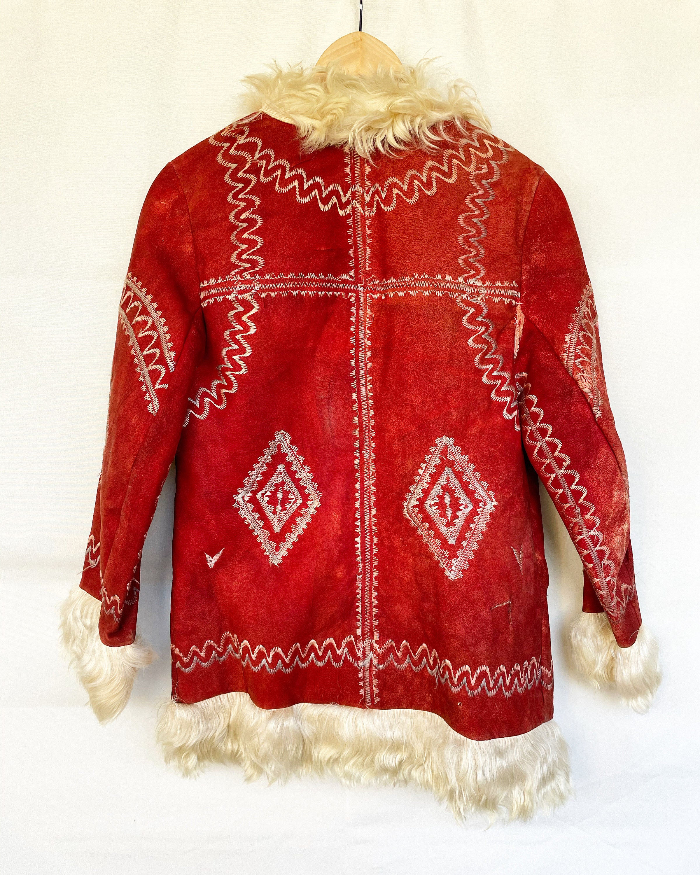 Vintage Afghan Embroidered Sheepskin 