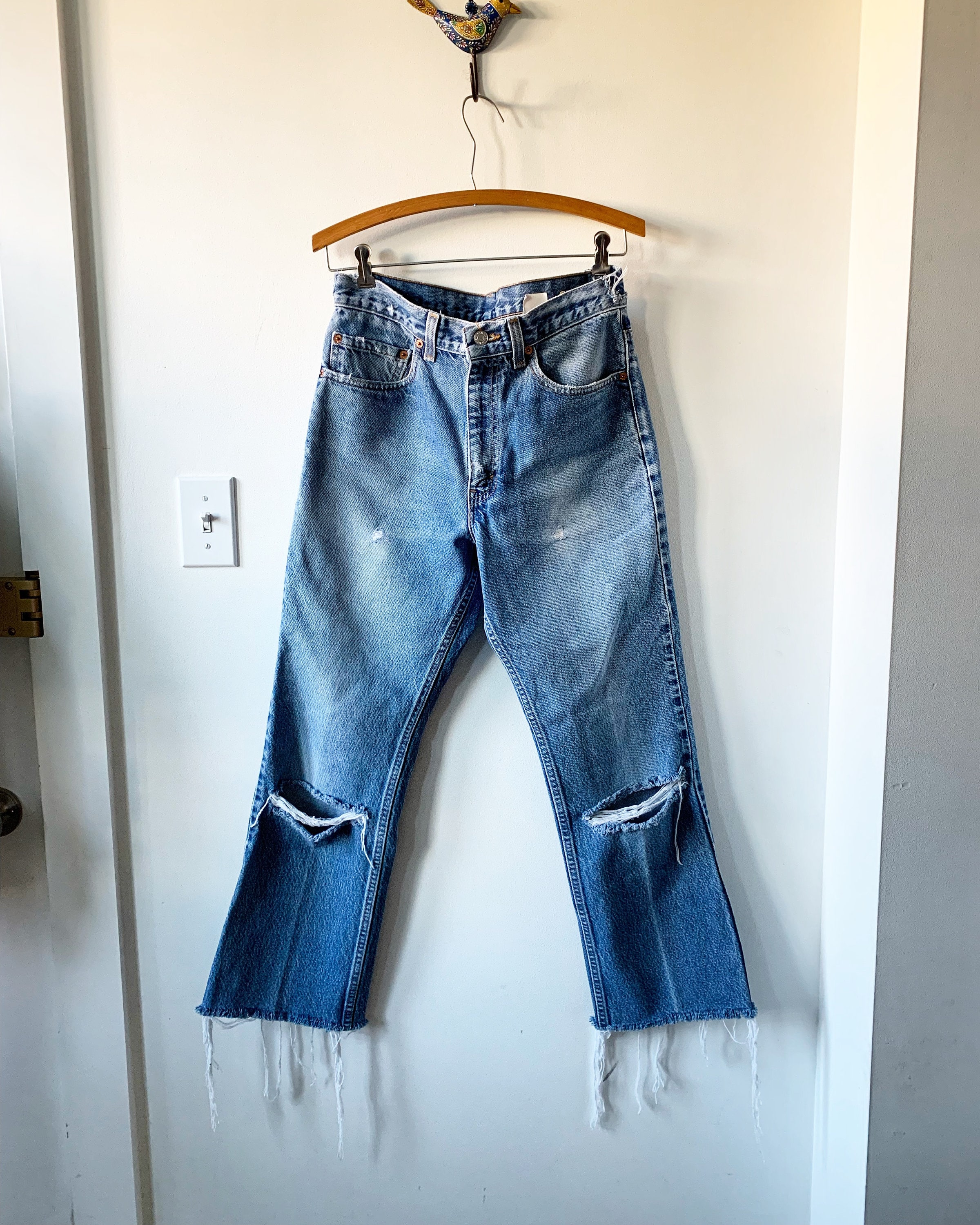 Vintage Levi's 517 Kick Flare Jeans, Reworked Denim Jeans , Trashed Levi's