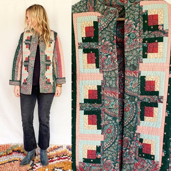 Vintage Handmade Patchwork Quilt Jacket , Folk Qui