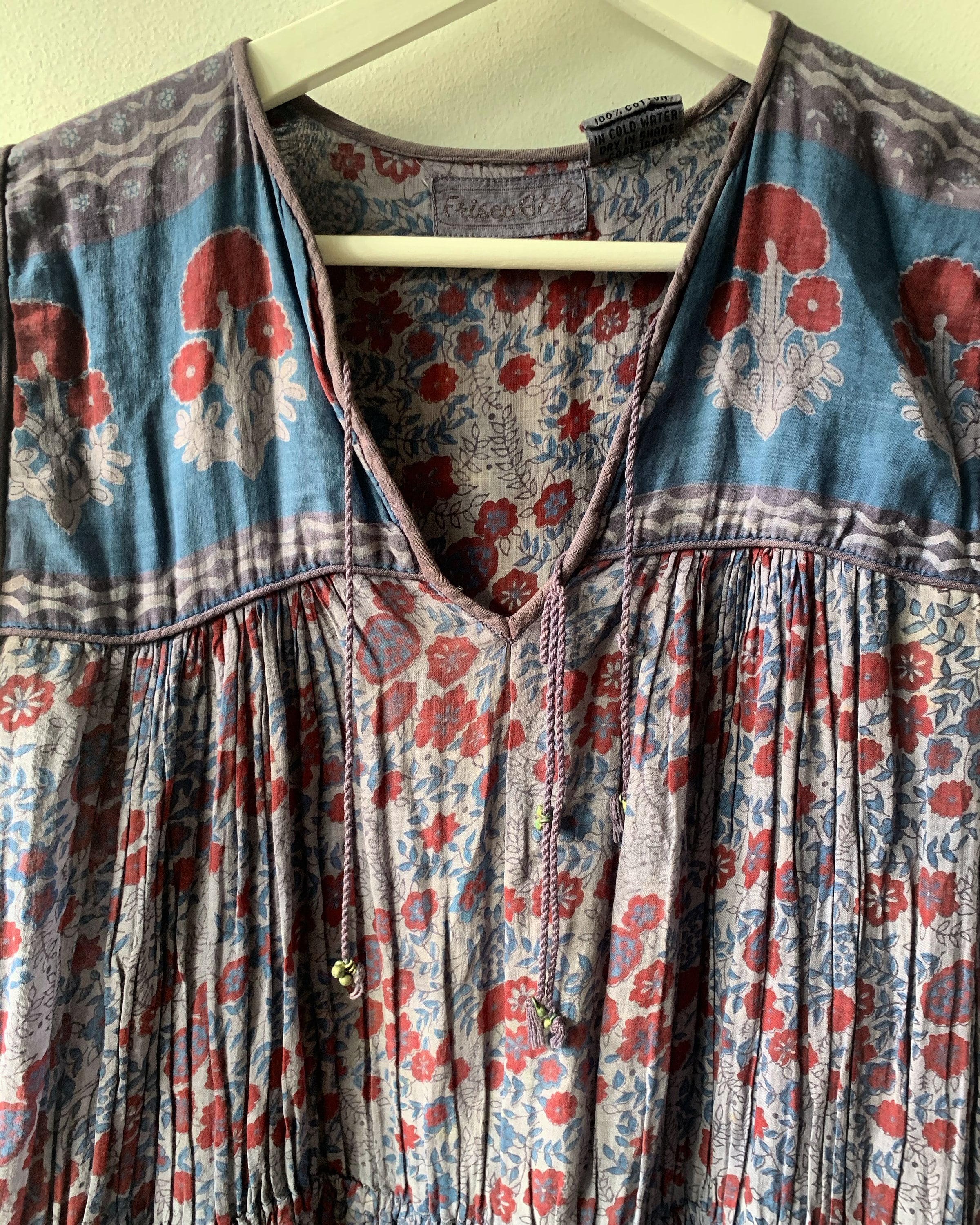 Vintage 70s Indian Cotton Gauze Dress , India Gauze Dress , Block Print