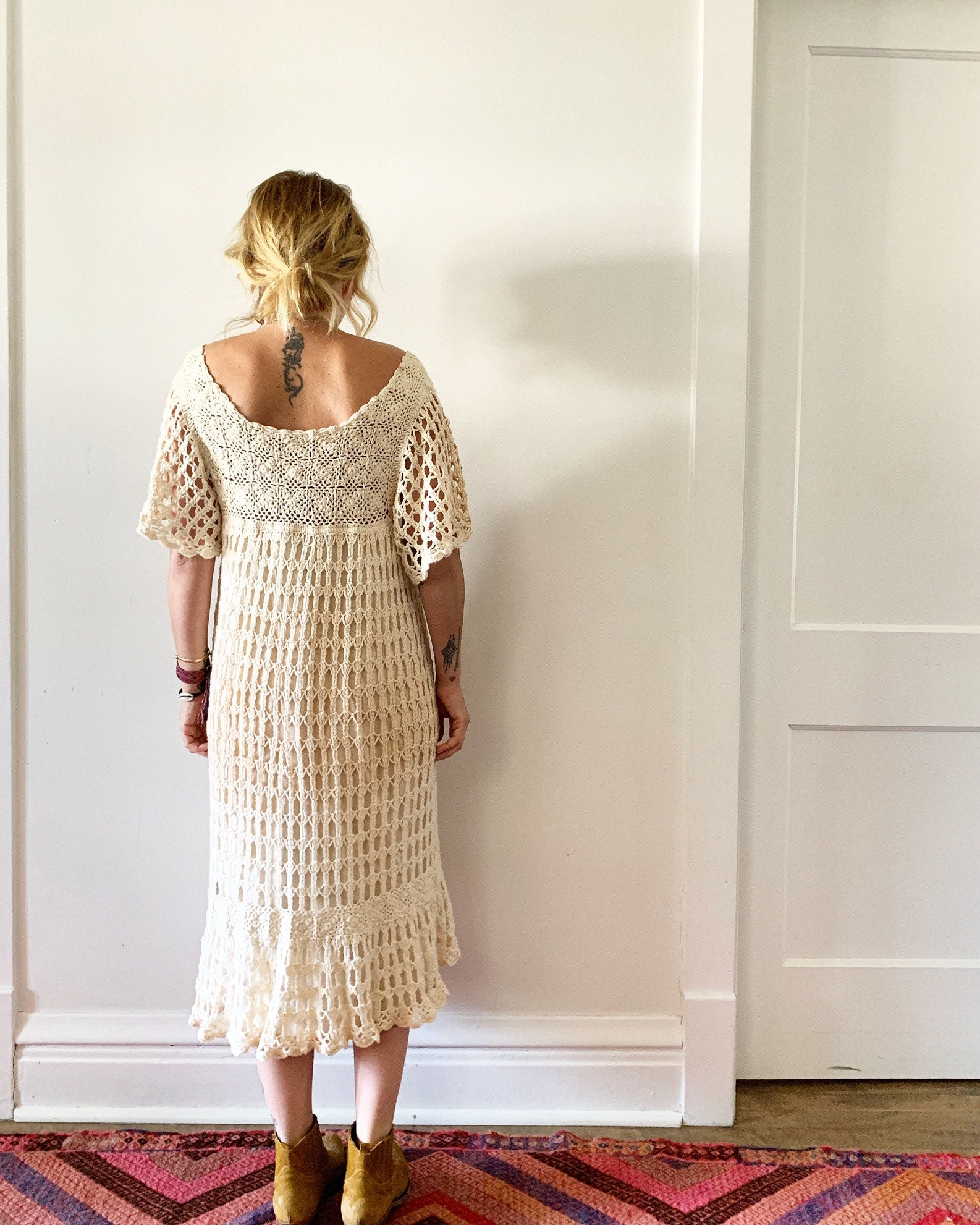 Vintage Crochet Midi Dress , Vintage Knit Dress