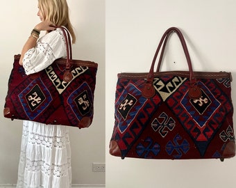 Vintage Turkish  Kilim Weekender, Ethnic Carpet Purse, Oversize Kilim Weekender , Kilim Shopper , Yun Art Bag
