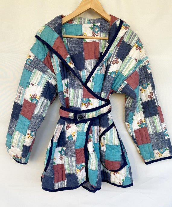 Vintage Handmade Quilted Printed Jacket , Folk Qui