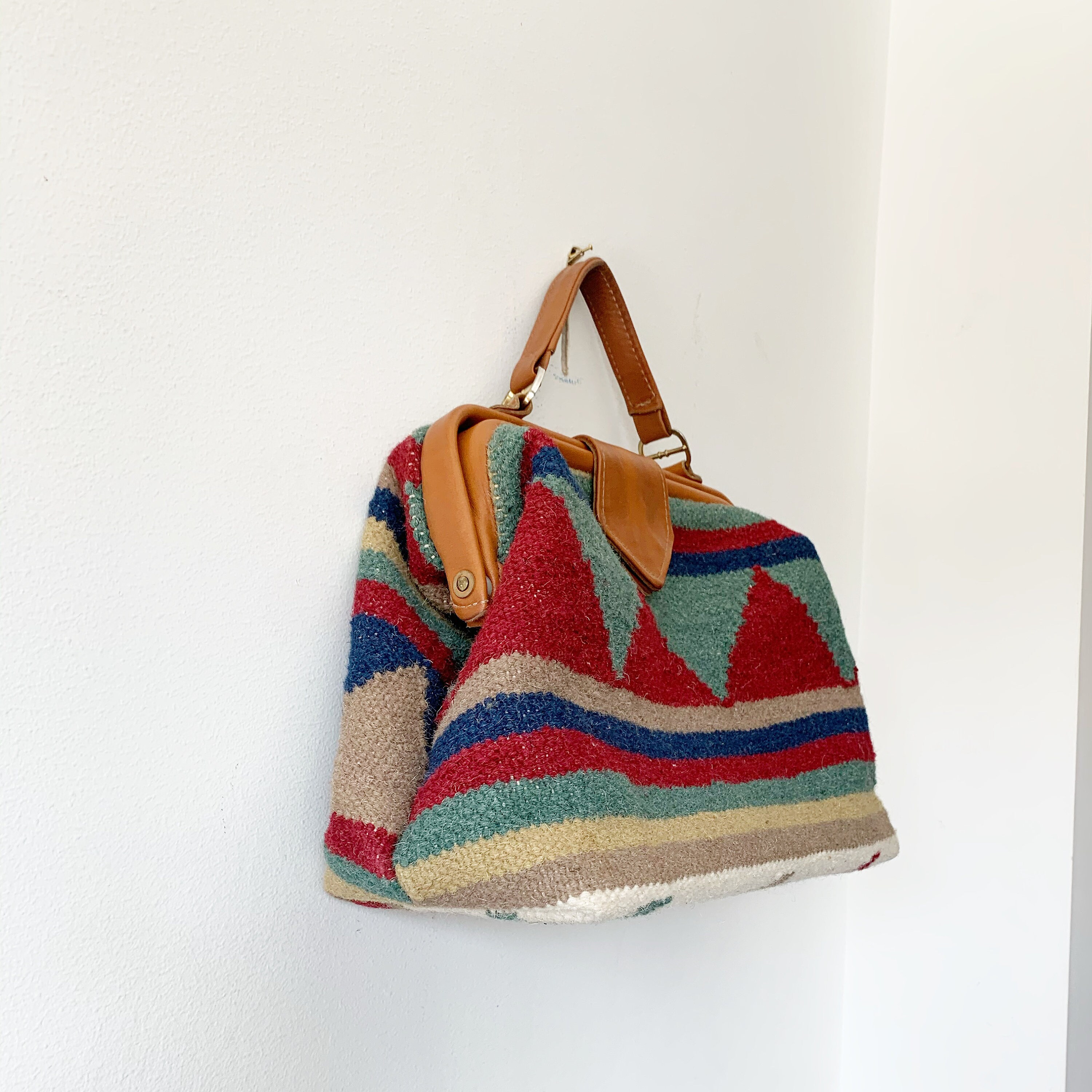 Vintage Turkish Kilim Handbag , Southwestern Carpet Bag