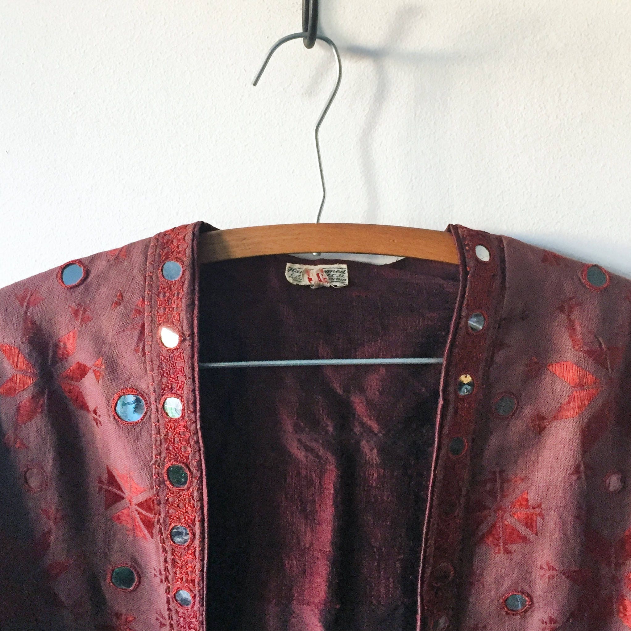 Vintage Ethnic Embroidered Jacket, Mirrored India Jacket , Hand Loomed