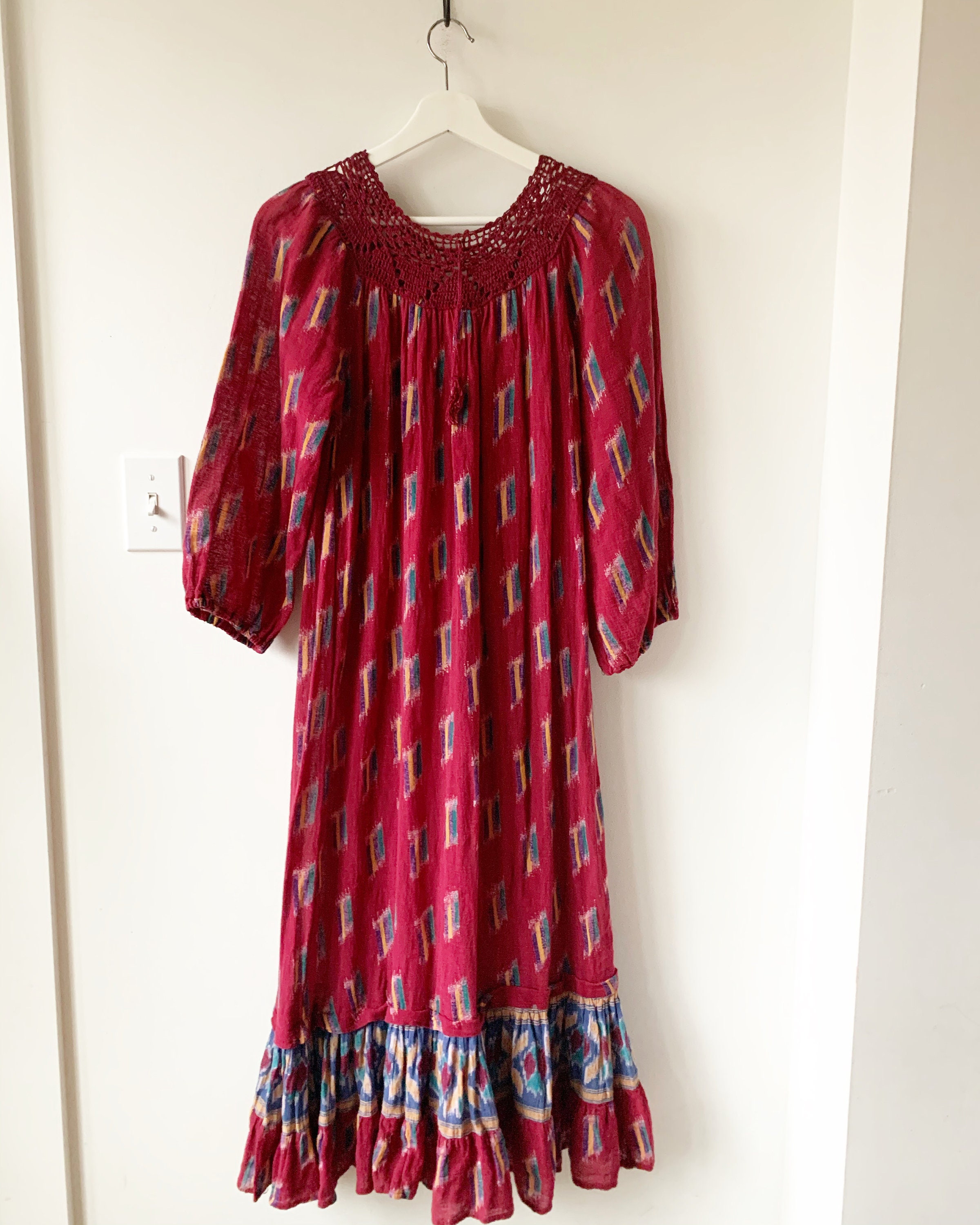 Vintage Indian Cotton Dress , Crochet Cotton Dress, Star of India Dress ...