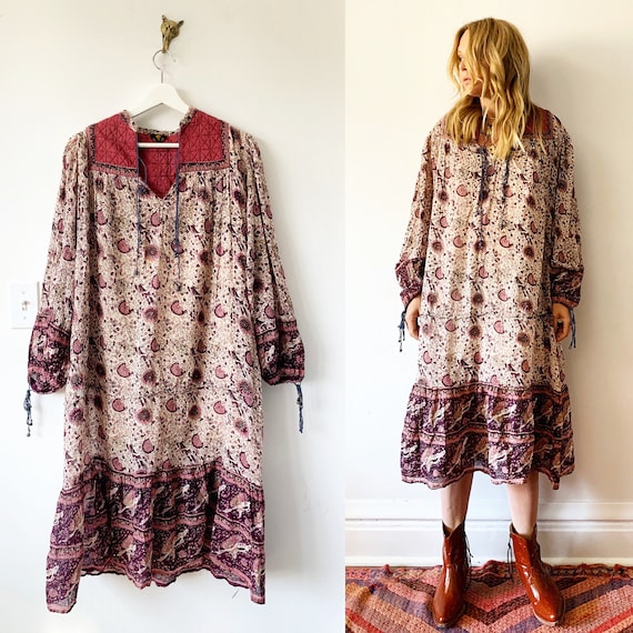 Vintage 70s Indian Cotton Gauze Dress , India Gau