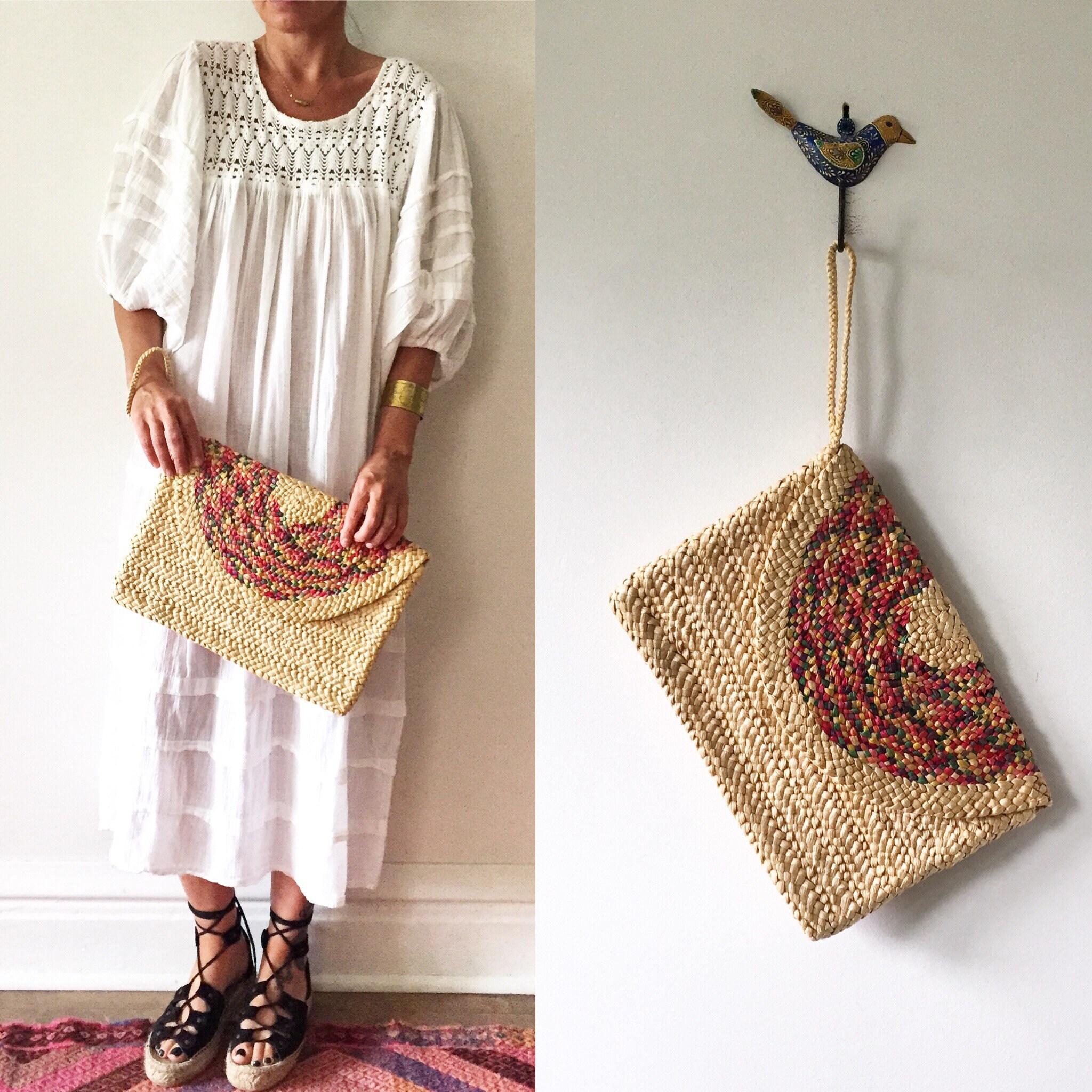 Vintage Oversize Woven Straw Clutch